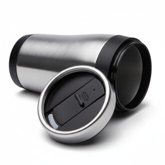 Benson Warmhoudbeker - thermos isoleer koffiebeker - mok - RVS - zilver en zwart - 450 ml
