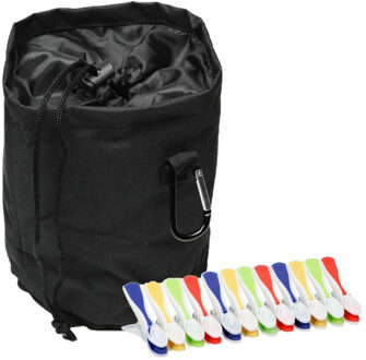 Benson Wasknijpers mandje/zakje - met karabijnhaak - incl. 48 wasknijpers - D16 x H 18 cm