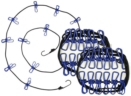 Benson Waslijn incl. 12 knijpers - 2x - elastisch van 190 tot 320 cm - met haken