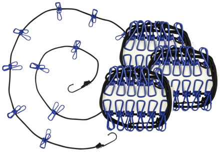 Benson Waslijn incl. 12 knijpers - 3x - elastisch van 190 tot 320 cm - met haken