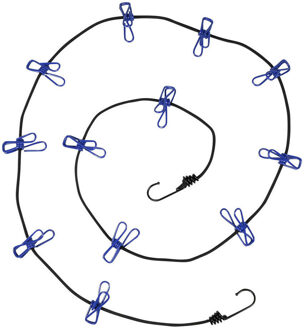 Benson Waslijn incl. 12 knijpers - elastisch van 190 tot 320 cm - met haken