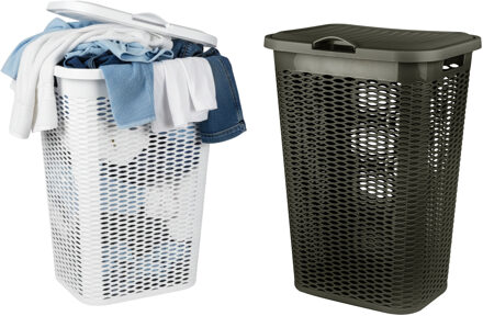 Benson Wasmand Ventilation - met deksel - 2x - wit en bruin - 50 liter - 61 x 43 cm