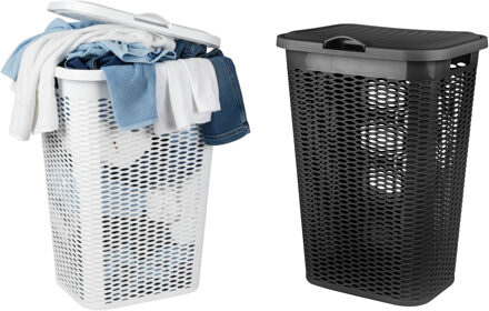 Benson Wasmand Ventilation - met deksel - 2x - wit en zwart - 50 liter - 61 x 43 cm