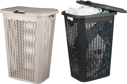 Benson Wasmand Ventilation - met deksel - 2x - zwart en beige - 50 liter - 61 x 43 cm