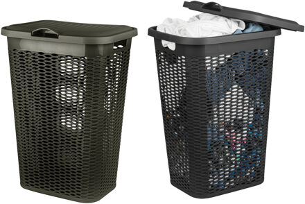 Benson Wasmand Ventilation - met deksel - 2x - zwart en bruin - 50 liter - 61 x 43 cm