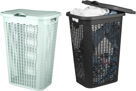 Benson Wasmand Ventilation - met deksel - 2x - zwart en groen - 50 liter - 61 x 43 cm