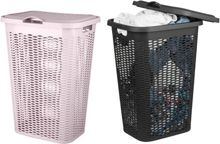 Benson Wasmand Ventilation - met deksel - 2x - zwart en roze - 50 liter - 61 x 43 cm