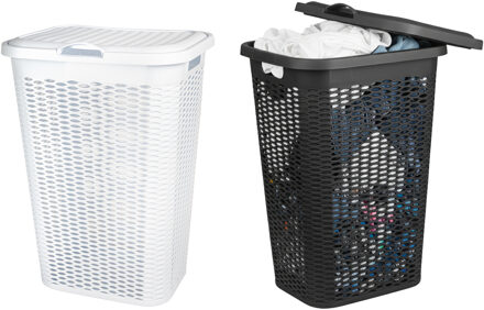 Benson Wasmand Ventilation - met deksel - 2x - zwart en wit - 50 liter - 61 x 43 cm