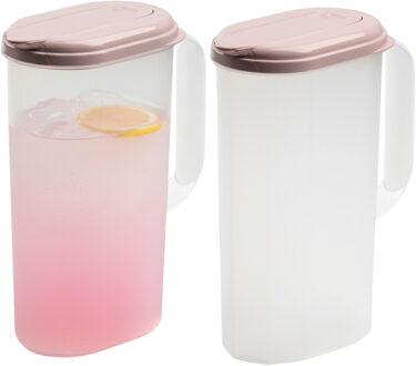 Benson Waterkan / limonadekan / sapkan - 2x - met deksel - 2L - oudroze - kunststof schenkkan
