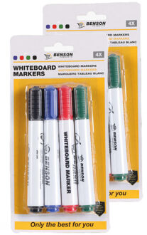 Benson Whiteboard stiften - 2x - 4 pack - rood/blauw/groen/zwart - markers