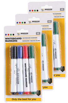Benson Whiteboard stiften - 3x - 4 pack - rood/blauw/groen/zwart - markers