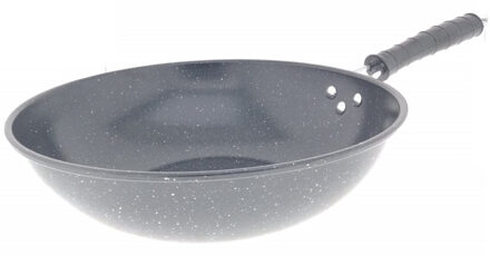Benson Wok/hapjes pan - marmeren afwerking - anti aanbak laag - metaal/hout - D30