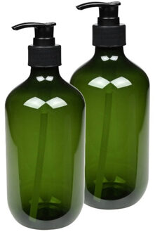 Benson Zeepdispenser - 2x - groen - 500 ml - zeeppompje - D7 x H19 cm