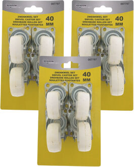 Benson Zwenkwieltjes - 12x stuks - wit - 40 mm - Transportwieltjes