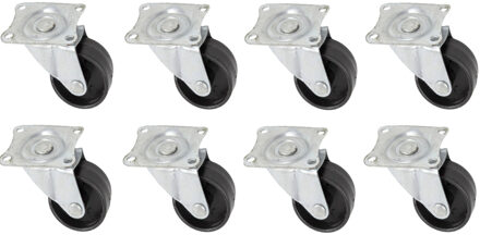 Benson Zwenkwieltjes - 8x stuks - zwart - 40 mm - met montageplaat