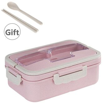 Bento Box Japanse Stijl Voor Kinderen Student Voedsel Container Tarwe Stro Materiaal Lekvrije Vierkante Lunchbox Met Compartiment G392268 / 1000ml