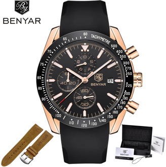 BENYAR Men Watches Brand Luxury Silicone&Steel Band Wristwatches Man Leather Chronograph Quartz Military Watch Relogio Masculino