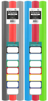 Benza Assortiment Kaftpapier Voor Schoolboeken - Lime Groen, Turquoise, Lichtgrijs, Donkergrijs, Rood - 200 X 70 Cm - 6 Rollen