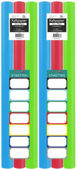 Benza Assortiment Kaftpapier Voor Schoolboeken - Lime Groen, Turquoise, Rood - 200 X 70 Cm - 6 Rollen