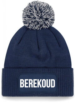 Berekoud muts met pompon - unisex - one size - navy - apres-ski muts One size