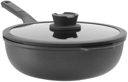 BergHOFF Cast alu wok met deksel en lange greep 28cm Wokpan Zwart