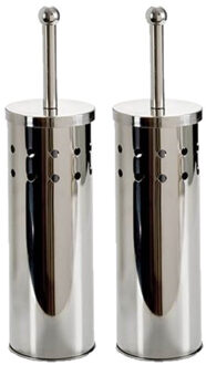 Berilo 2x stuks berilo rvs toiletborstel/wc-borstel inclusief houder - 40 cm - toilet/badkameraccessoires