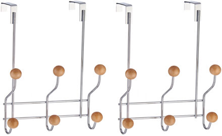 Berilo 2x Stuks deur kapstok met 6 ophanghaken/knoppen 19 cm