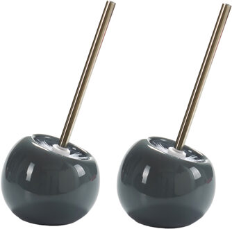 Berilo 2x Stuks Toiletborstels/wc-borstels van keramiek - donkergrijs - H34 cm