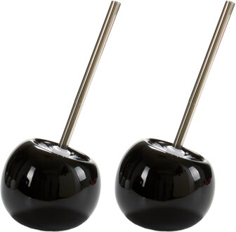 Berilo 2x stuks Toiletborstels/wc-borstels van keramiek - zwart - H34 cm