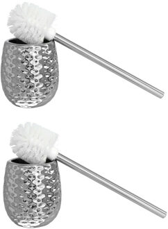 Berilo 2x Stuks WC/Toiletborstels in houder zilver metaal 40 cm