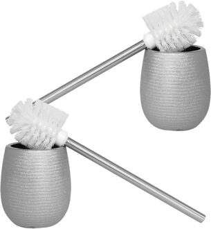 Berilo 2x Stuks WC/Toiletborstels in houder zilver polystone 40 cm