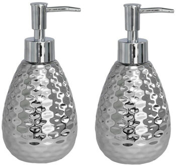 Berilo 2x stuks zeeppompje/dispenser zilver glanzend metaal 8 x 17 cm