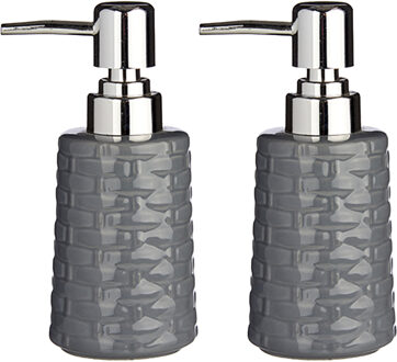 Berilo 2x Stuks zeeppompjes/dispensers van keramiek - grijs/zilver - 350 ml - Zeeppompjes