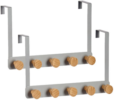 Berilo 3x Stuks deur kapstok zilver met 5 ophanghaken/knoppen 33 cm