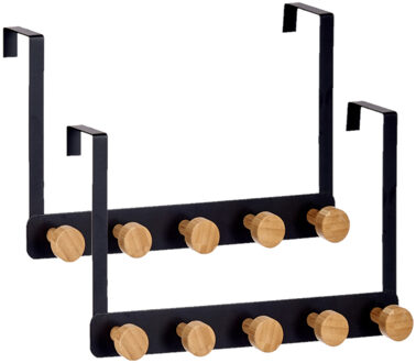 Berilo 3x Stuks deur kapstok zwart met 5 ophanghaken/knoppen 33 cm