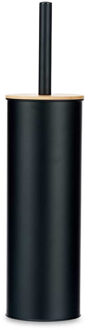 Berilo Alicante Toiletborstel in houder / wc-borstel - rvs metaal met bamboe - zwart - 38 cm
