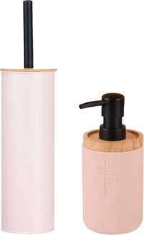 Berilo badkamer accesoires Malaga - toiletborstel/zeeppompje - lichtroze - polyresin/rvs