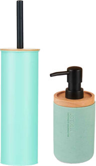 Berilo badkamer accesoires Malaga - toiletborstel/zeeppompje - mintgroen - polyresin/rvs
