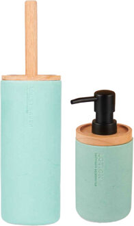 Berilo badkamer accesoires Malaga - toiletborstel/zeeppompje - mintgroen - polyresin/rvs