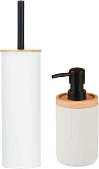 Berilo badkamer accesoires Malaga - toiletborstel/zeeppompje - wit - polyresin/rvs