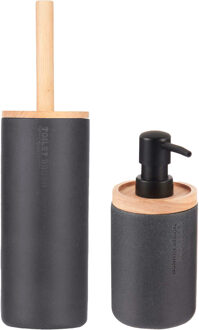 Berilo badkamer accesoires Malaga - toiletborstel/zeeppompje - zwart - polyresin/rvs