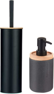 Berilo badkamer accesoires Malaga - toiletborstel/zeeppompje - zwart - polyresin/rvs
