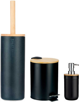 Berilo badkamer accesoires set Malaga - toiletborstel/pedaalemmer/zeep - zwart