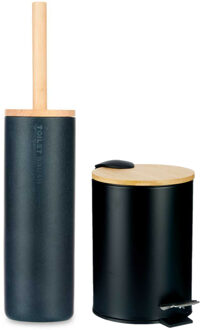 Berilo badkamer accesoires set Malaga - toiletborstel/pedaalemmer - zwart