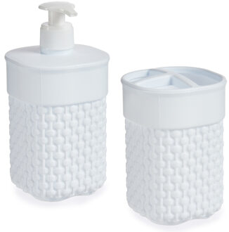 Berilo Badkamer accessoires set - 2-delig wit - kunststof - Zeeppompje - Tandenborstelbeker
