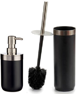 Berilo Badkamer accessoires set 2-delig zwart zeeppompje en toiletborstel