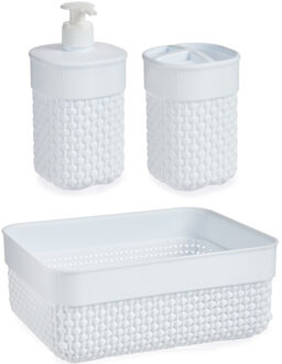 Berilo Badkamer accessoires set 3-delig wit van kunststof