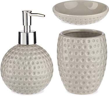 Berilo Badkamer accessoires set met stippen 3-delig kiezelgrijs van keramiek