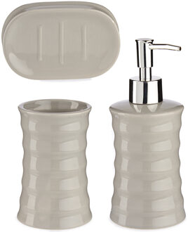 Berilo Badkamer accessoires set met strepen 3-delig kiezelgrijs van keramiek