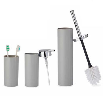 Berilo Badkamer set Toiletborstel/zeeppompje/beker grijs kunststof - Badkameraccessoireset